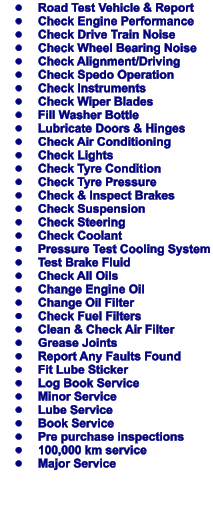 UMR Engines car servicing list